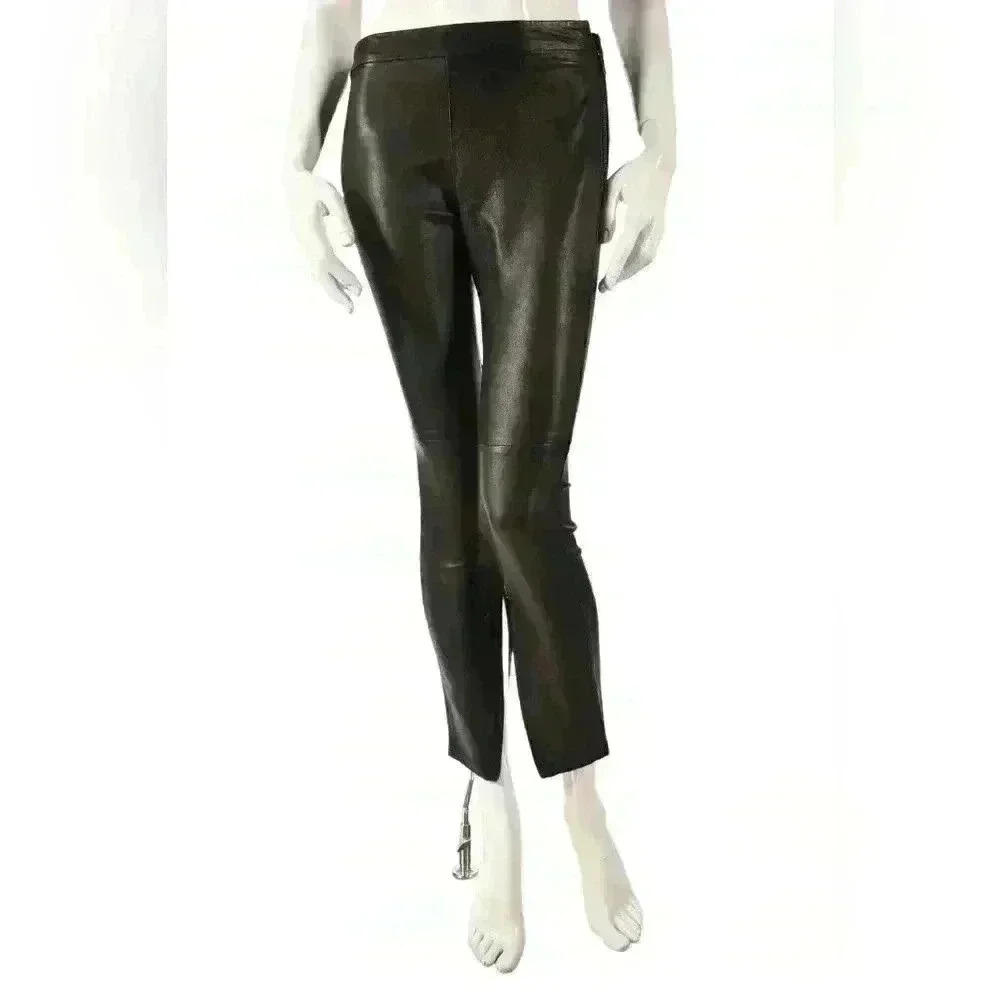 MUUBAA Black  Lambskin Leather Cropped Side Zip Moto Pants 4US
